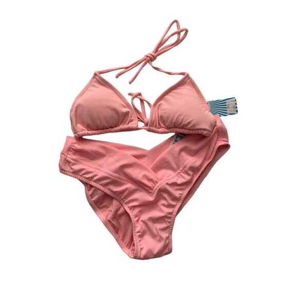NWT Ujena Pale Pink Triangle Bikini Top With Matching Criss Cross Bottoms - Picture 1 of 3